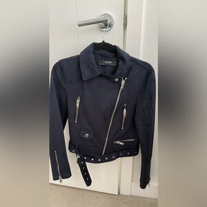 Zara Navy Faux Suede Biker Jacket